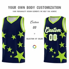Navy Light Green Star Graffiti Basketball Jersey Sets 3