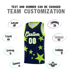 Navy Light Green Star Graffiti Basketball Jersey Sets 4