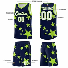 Navy Light Green Star Graffiti Basketball Jersey Sets 5