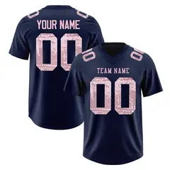 Navy Light Pink Sequin Lettering Football Jersey