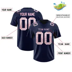 Navy Light Pink Sequin Lettering Football Jersey 2