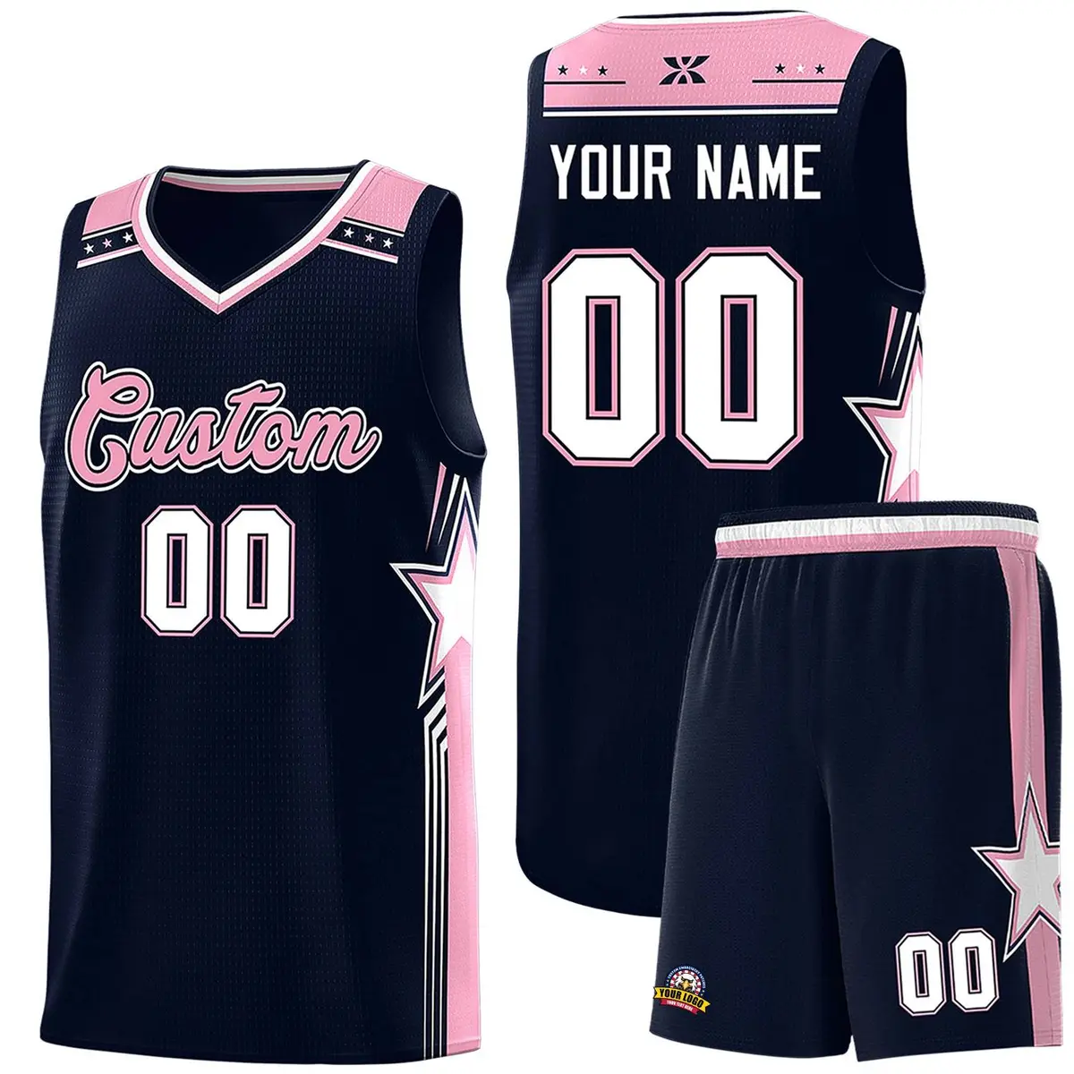 Navy Light Pink Star Graffiti Sports Basketball Jersey