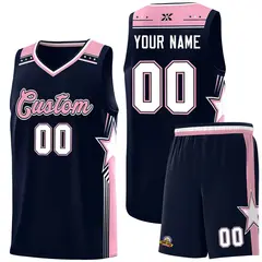 Navy Light Pink Star Graffiti Sports Basketball Jersey