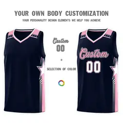 Navy Light Pink Star Graffiti Sports Basketball Jersey 3