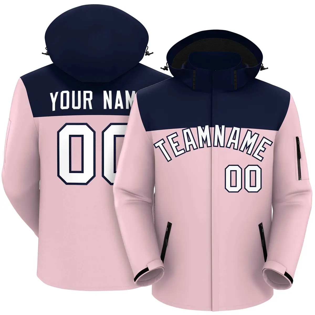 Navy Light Pink-White Two Tone Hooded Waterproof Jacket