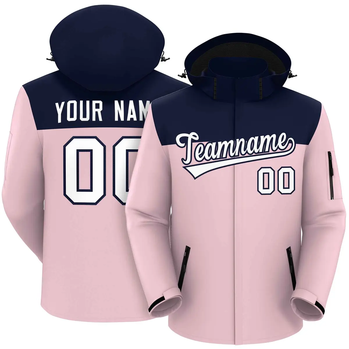 Navy Light Pink-White Two Tone Hooded Waterproof Jacket
