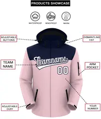 Navy Light Pink-White Two Tone Hooded Waterproof Jacket 2