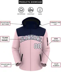 Navy Light Pink-White Two Tone Hooded Waterproof Jacket 2