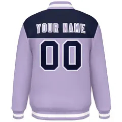 Navy Light Purple-White Color Block Full-Snap Varsity Letterman Jacket 4