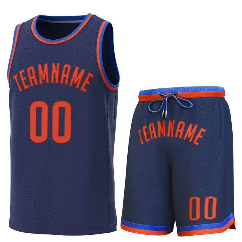 Navy Lt Blue-Orange Classic Sets Basketball Jersey
