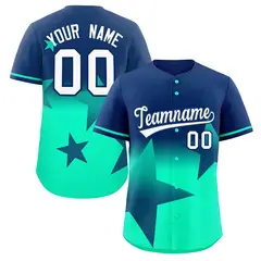 Navy Lt Green Gradient Star Graffiti Baseball Jersey
