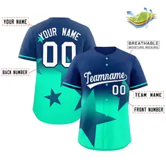 Navy Lt Green Gradient Star Graffiti Baseball Jersey 2