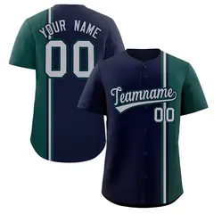 Navy Midnight Green-Gray Color Block Baseball Jersey 1