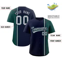 Navy Midnight Green-Gray Color Block Baseball Jersey 2