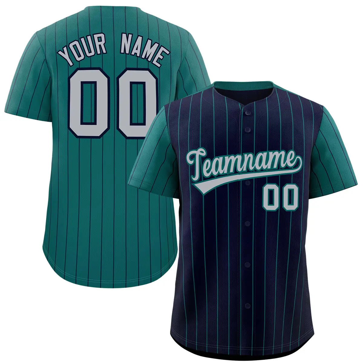 Navy Midnight Green Pinstripe Raglan Sleeves Baseball Jersey