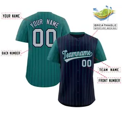 Navy Midnight Green Pinstripe Raglan Sleeves Baseball Jersey 2
