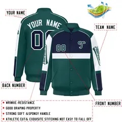 Navy Midnight Green Raglan Sleeves Varsity Letterman Jacket 2