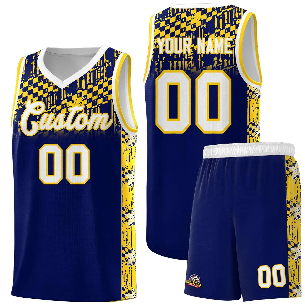 Navy Mosaic Stars Pattern Basketball Jersey