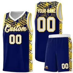 Navy Mosaic Stars Pattern Basketball Jersey