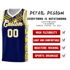 Navy Mosaic Stars Pattern Basketball Jersey 2