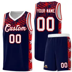 Navy Mosaic Stars Pattern Basketball Jersey