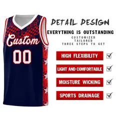 Navy Mosaic Stars Pattern Basketball Jersey 2