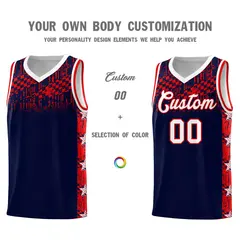 Navy Mosaic Stars Pattern Basketball Jersey 3