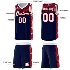 Navy Mosaic Stars Pattern Basketball Jersey 5