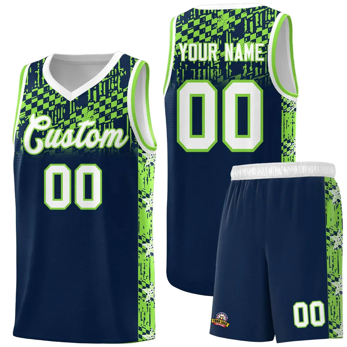 Navy Mosaic Stars Pattern Basketball Jersey