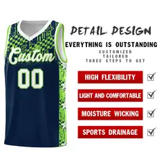 Navy Mosaic Stars Pattern Basketball Jersey 2