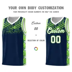 Navy Mosaic Stars Pattern Basketball Jersey 3