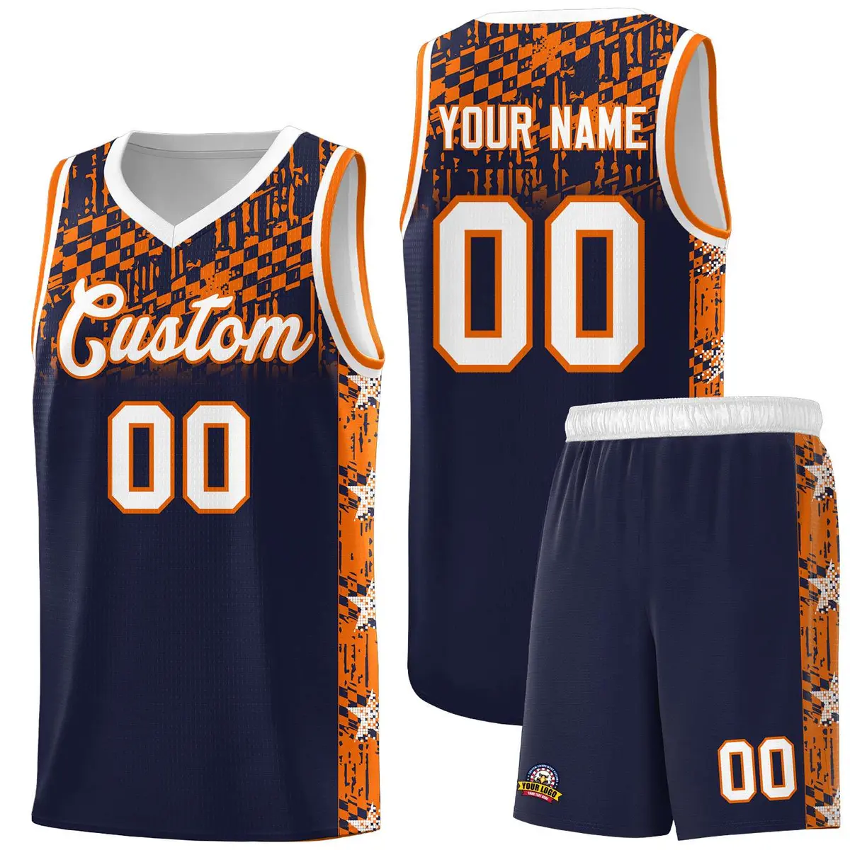 Navy Mosaic Stars Pattern Basketball Jersey