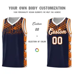 Navy Mosaic Stars Pattern Basketball Jersey 3