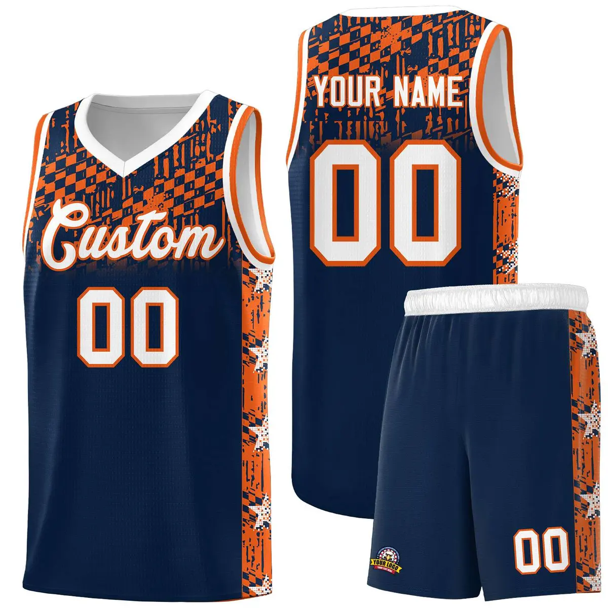 Navy Mosaic Stars Pattern Basketball Jersey