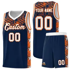 Navy Mosaic Stars Pattern Basketball Jersey 1