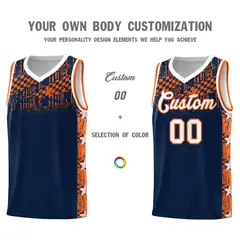 Navy Mosaic Stars Pattern Basketball Jersey 3