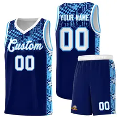 Navy Mosaic Stars Pattern Basketball Jersey