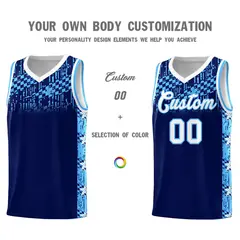 Navy Mosaic Stars Pattern Basketball Jersey 3