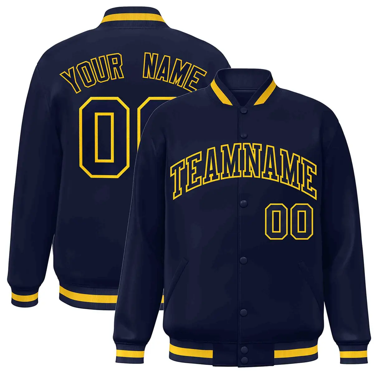 Navy Navy-Gold Classic Full-Snap Varsity Letterman Jacket