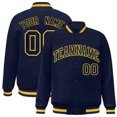 Navy Navy-Gold Classic Full-Snap Varsity Letterman Jacket