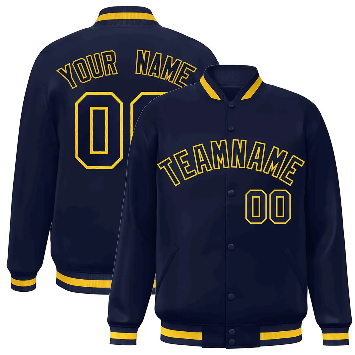 Navy Navy-Gold Classic Full-Snap Varsity Letterman Jacket