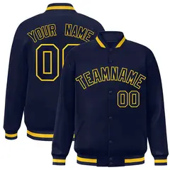 Navy Navy-Gold Classic Full-Snap Varsity Letterman Jacket