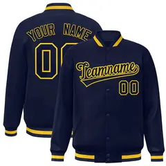 Navy Navy-Gold Classic Full-Snap Varsity Letterman Jacket