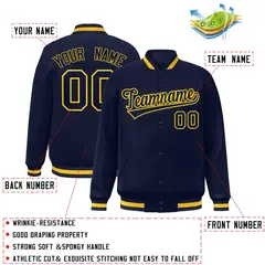 Navy Navy-Gold Classic Full-Snap Varsity Letterman Jacket 2