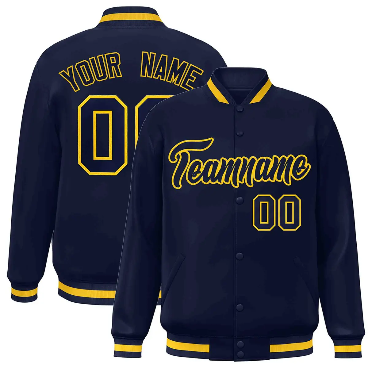 Navy Navy-Gold Classic Full-Snap Varsity Letterman Jacket