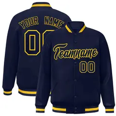 Navy Navy-Gold Classic Full-Snap Varsity Letterman Jacket 1