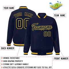 Navy Navy-Gold Classic Full-Snap Varsity Letterman Jacket 2