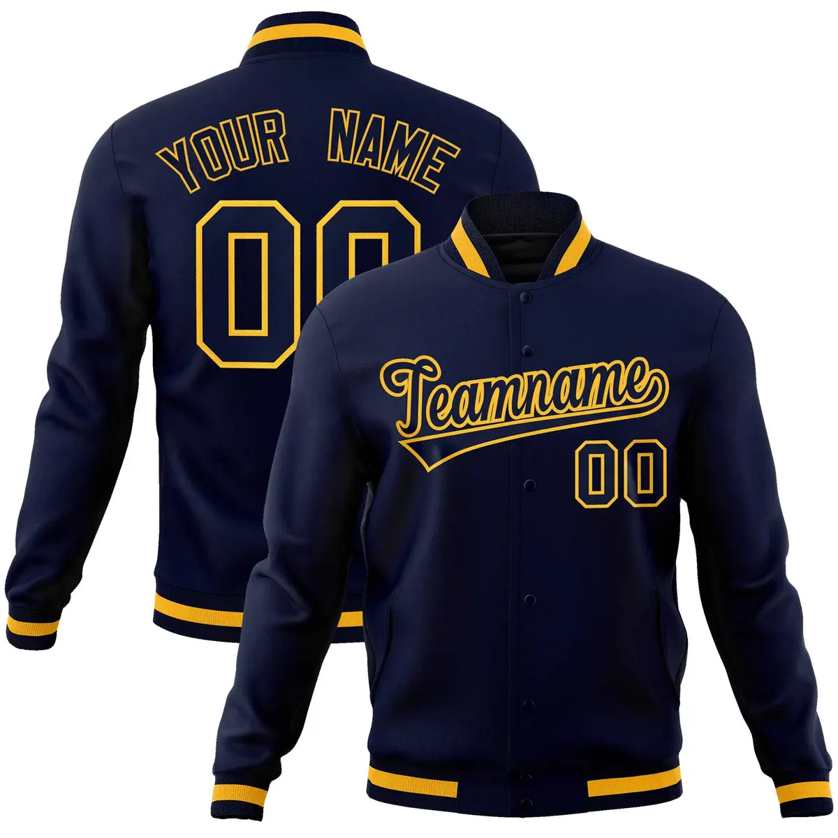 Navy Navy-Gold Classic Full-Snap Varsity Letterman Jacket