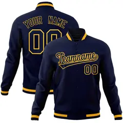 Navy Navy-Gold Classic Full-Snap Varsity Letterman Jacket