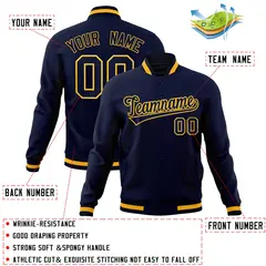 Navy Navy-Gold Classic Full-Snap Varsity Letterman Jacket 4